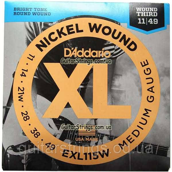 Струни D'Addario EXL115W Nickel Wound Medium Wound 3-rd 11-49