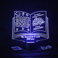 Іменний світильник 3D, LED нічник вчителю, подарунок від учнів на випускний (16 кольорів світіння)