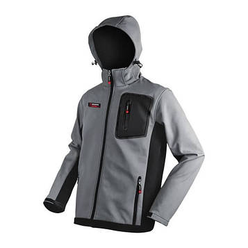 Куртка SOFTSHELL світло сіро-чорна, з капюшоном, тришарова, INTERTOOL SP-3126