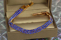 Браслет Xuping Jewelry три дорожки из синих камней 17 см 8 мм золотистый