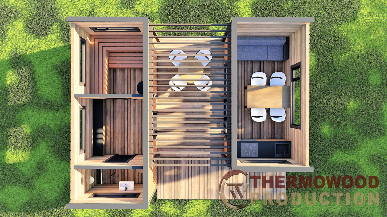 Модульний гостьовий будинок-баня 7,2х5,6м Sauna House 11 під ключ від Thermowood Production