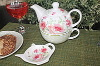 Чайник заварочный с чашкой и блюдцем на чай" Mary Rose"