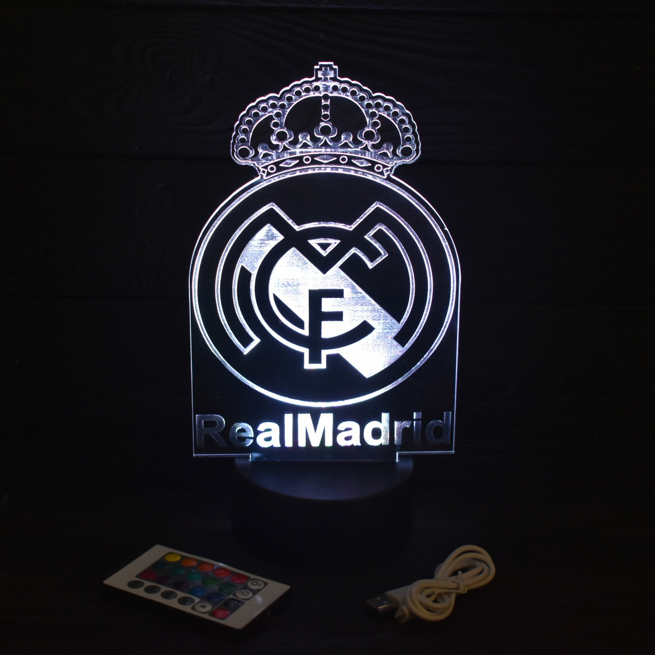 Акриловий світильник "ФК Реал Мадрид", 3D LED футбольний клуб Real Madrid (16 кольорів світіння), фото 1