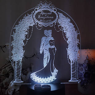 3D нічник з акрилу, LED світильник, нічник "Весільна пара" (16 кольорів світіння) з пультом ДК