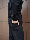 Спортивний костюм чоловічий вельветовий весна осінь трикотаж (піджак+штани) чорний. Живе фото. Модний чоловічий костюм, фото 6
