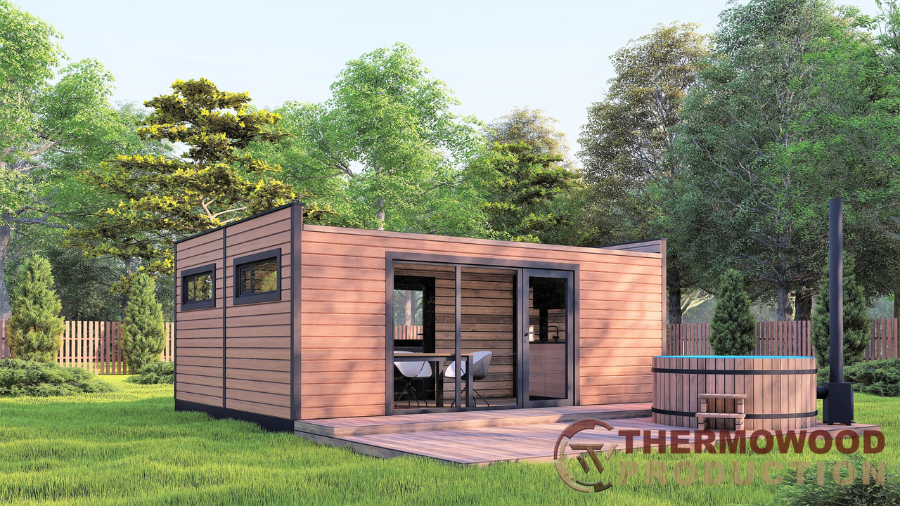 Модульный каркасный дом 6,0х4,6м с баней Sauna House 14 под ключ от Thermowood Production