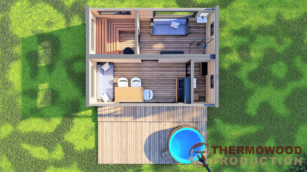 Модульный каркасный дом 6,0х4,6м с баней Sauna House 14 под ключ от Thermowood Production