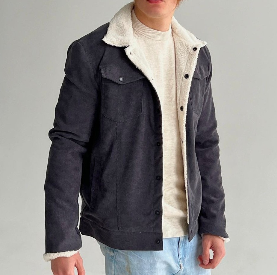 Чоловічий піджак на хутрі класичний вельветовий теплий весна-осінь (у стилі джинсовка на хутрі). Живе фото (молодіжний жакет), фото 1