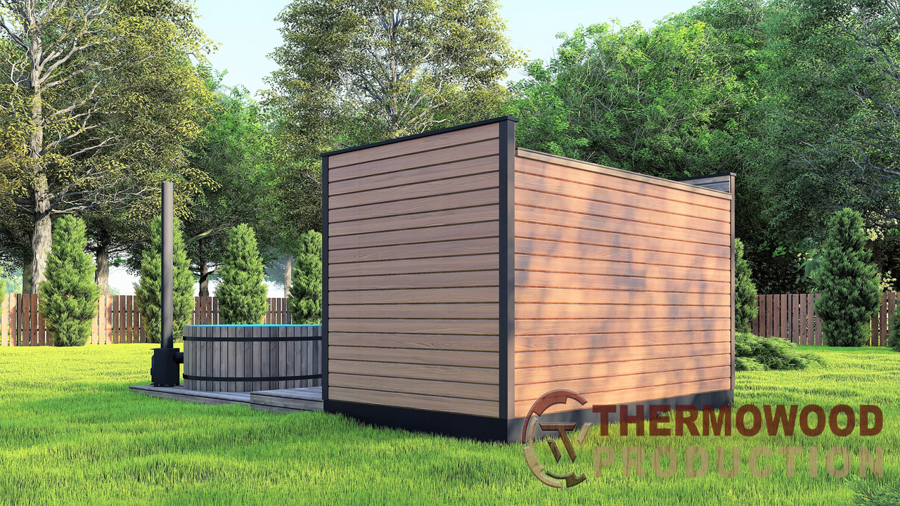 Модульна лазня 4,0х2,75м з панорамним вікном Gartensauna-23 від Thermowood Production