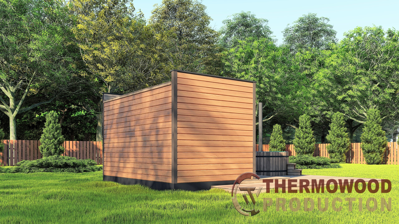 Модульна лазня 4,0х2,75м з панорамним вікном Gartensauna-23 від Thermowood Production