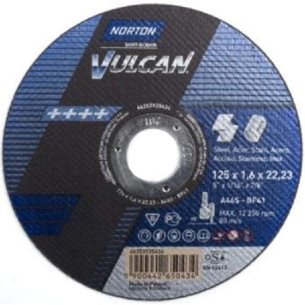 Обрізний диск по металу і нержавіючий. тм "NORTON VULCAN"; O = 125х22,2 мм, t = 1,6 мм (NO