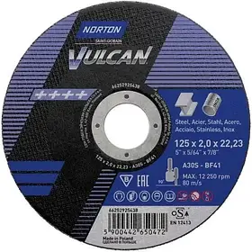 Обрізний диск по металу і нержавіючий. тм "NORTON VULCAN"; O = 125х22,2 мм, t = 2.0 мм (NO