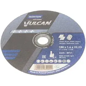 Обрізний диск по металу і нержавіючий. тм "NORTON VULCAN"; O = 180х22,2 мм, t = 1,6 мм (NO