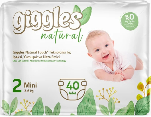 Підгузки дитячі Giggles Natural 2 Mini 3-6 кг 40 шт одноразові підгузки для новонароджених памперси