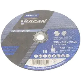 Обрізний диск по металу і нержавіючий. тм "NORTON VULCAN"; O = 230х22, 2 мм, t = 3.0 мм (N
