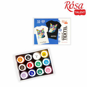 Акрилові фарби для тканини "ROSA TALENT" 12 кольорів, 20 мл