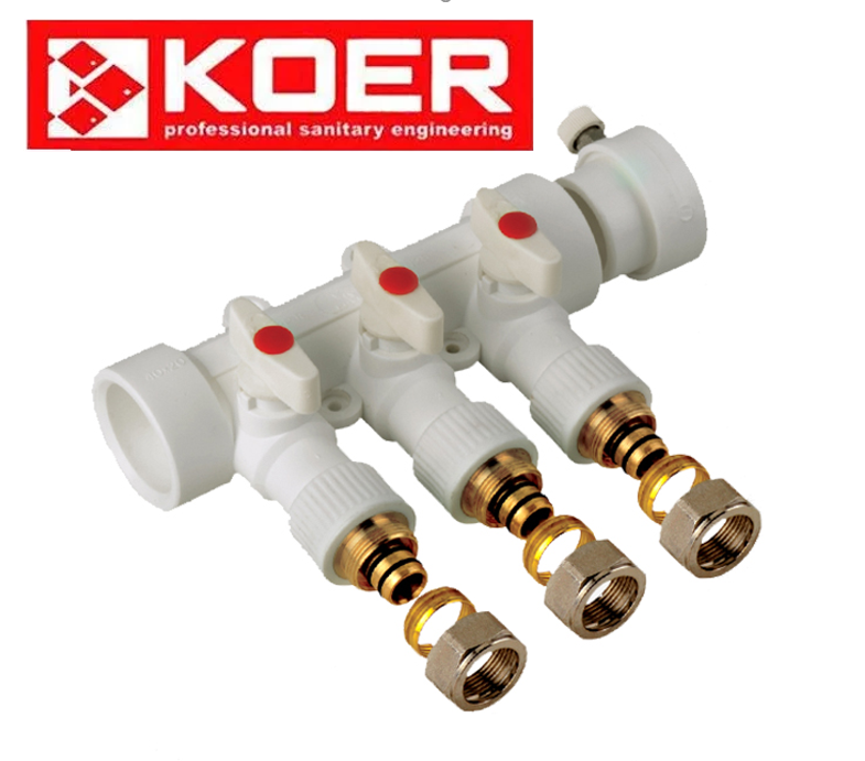 Колектор розподільний 3-way з фітингом KOER K0191.PRO — 40x20 PPR (Чехія) НА 20 ТРУБУ!!!!!!