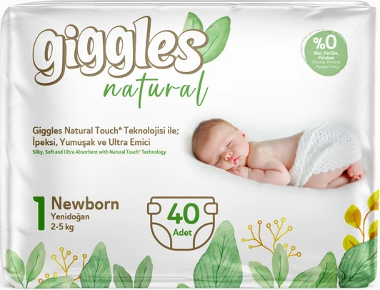 Підгузки дитячі Giggles Natural 1 Newborn 2-5 кг 40 шт гіпоалергенні підгузки для новонароджених