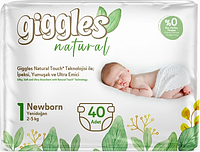 Подгузники детские Giggles Natural 1 Newborn 2-5 кг 40 шт гипоаллергенные подгузники для новорожденных