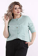 Льняная рубашка летняя прямая шалфей женская комфортная большого размера 62