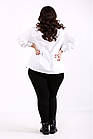 Біла стильна блузка жіноча офісна натуральна з оригінальним коміром великого розміру 60-62, фото 5