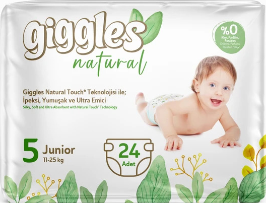 Підгузки дитячі Giggles Natural 5 Junior 11-25 кг 24 шт памперси для дитини підгузки для дітей