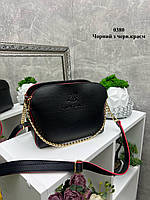 Черный с красным краем стильный женский молодежный и удобный клатч на три отделения на молнии (0380)