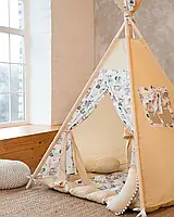 Вігвам дитячий бежево-білий в мишкі 115х115 см з килимком бонбон, фото 5