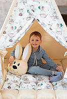 Вігвам дитячий бежево-білий в мишкі 115х115 см з килимком бонбон, фото 8