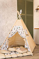 Вігвам дитячий бежево-білий в мишкі 115х115 см з килимком бонбон, фото 3