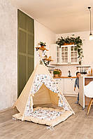 Вігвам дитячий бежево-білий в мишкі 115х115 см з килимком бонбон, фото 9