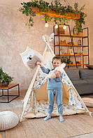 Вігвам дитячий бежево-білий в мишкі 115х115 см з килимком бонбон, фото 10
