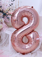 Фольгированный шар-цифра 8 розовое золото, воздушный надувной шарик 70 см 32" Китай