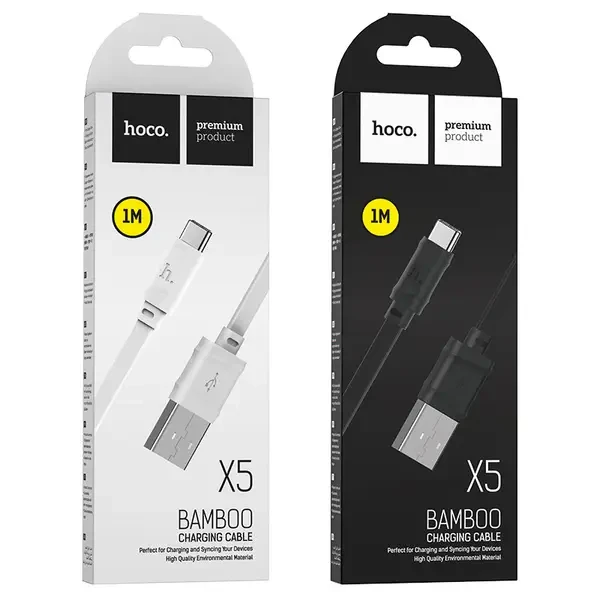 Кабель Hoco X5 Bamboo, Type-C-USB, 2.4 A, Black (White), довжина 1 м, BOX