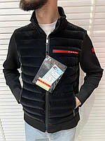 Мужская стильная демисезонная брендовая курточка Prada осень-весна черного цвета