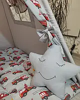 Вігвам для хлопчика сіро-блакитний в автомобілі 115х115 см з килимком бонбон, фото 3