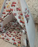 Вігвам для хлопчика сіро-блакитний в автомобілі 115х115 см з килимком бонбон, фото 2