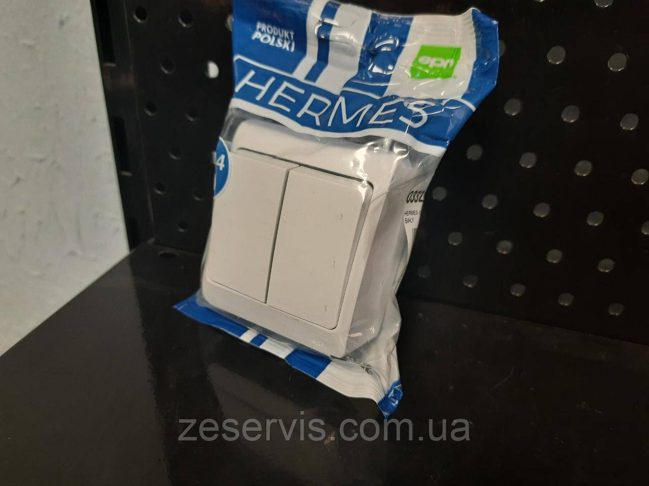Вимикач накладний 2-клавішний білий, серія Hermes, Elektro-Plast, фото 1