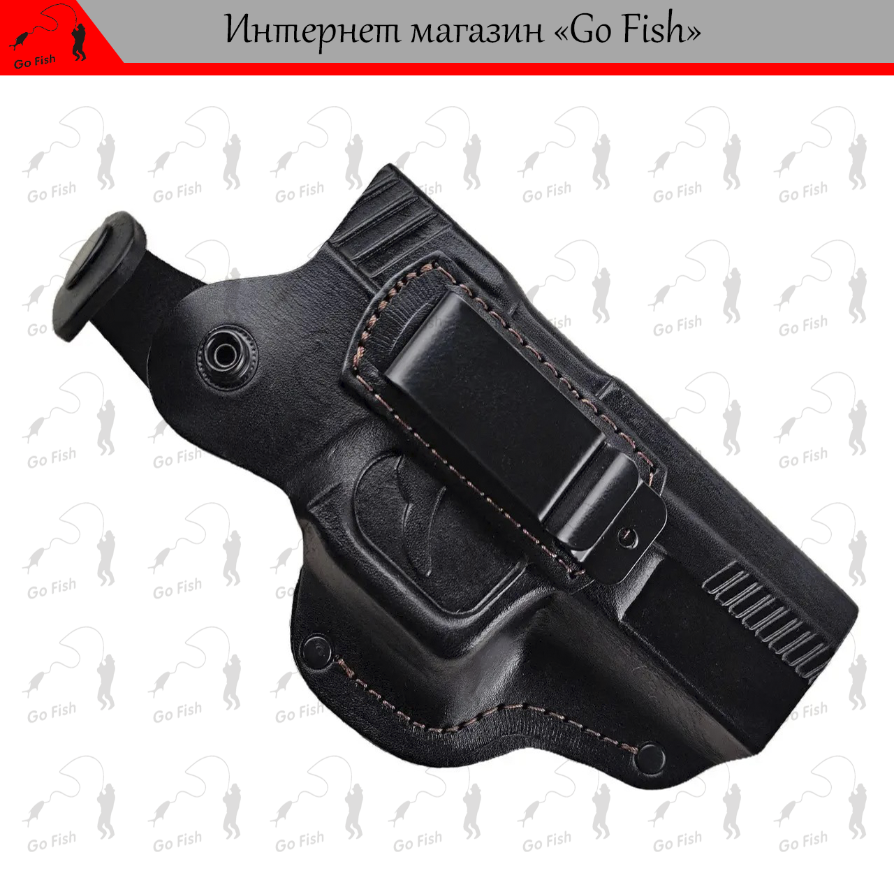 Кобура поясная Glock 17 формованная с клипсой (кожа, чёрная) - фото 1 - id-p1810451867