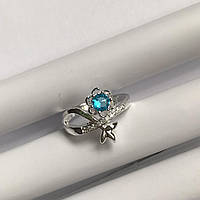 Кольцо с голубым камнем покрытие серебро 925