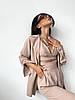 Бежевий стильний жіночий брючний костюм-трійка весна-літо: Штани, Топ-ліф на зав'язках і Сорочка, фото 9