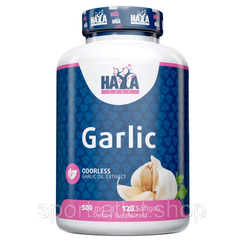 Натуральна добавка Haya Labs Odorless Garlic 500 mg, 120 капсул