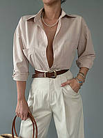 Женская удлиненная базовая,однотонная классическая хлопковая рубашка,в расцветках, размер универсальный 42-46 Бежевый немає, очікуємо