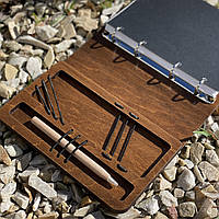 Блокнот в деревянной обложке "Древо" А5 100 листов Total Black + органайзер + ручка