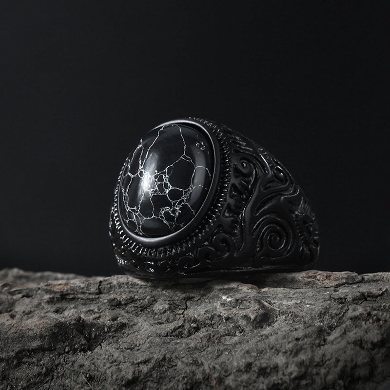 Кільце печатка перстень чоловіче сталеве DRAGON EYE 19 з медичної неіржавної сталі з Чорним каменем