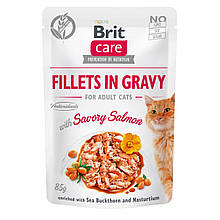 Вологий корм для дорослих котів Brit Care Cat pouch філе в соусі пікантний лосось 85g