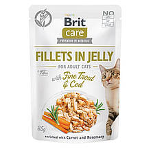 Вологий корм для дорослих котів Brit Care Cat pouch тріска та форель в желе 85g