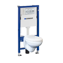 Інсталяція для підвісного унітазу Geberit Duofix з хромованою клавішею та унітазом Kolo Idol