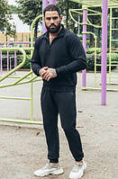 Мужской трикотажный спортивный костюм Черный с молнией на вороте, весенний осенний костюм. Мужская одежда