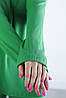 Костюм  жіночий трикотаж рубчик штани кльош від коліна та подовжена кофта реглан кольору зелена трава, фото 4